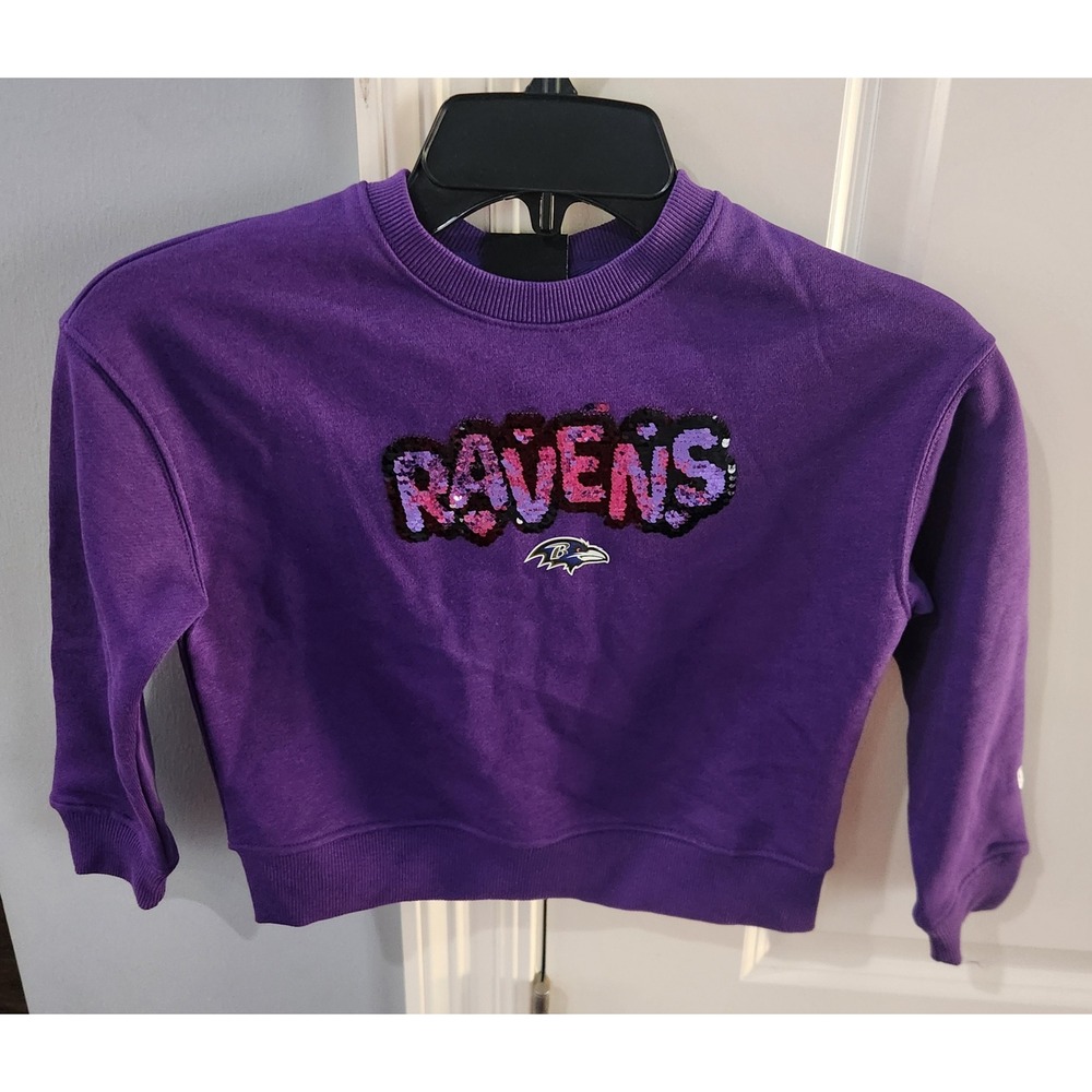 Baltimore Ravens Kids Purple Sequin Logo Pullover Sweatshirt NFL Fan Gear